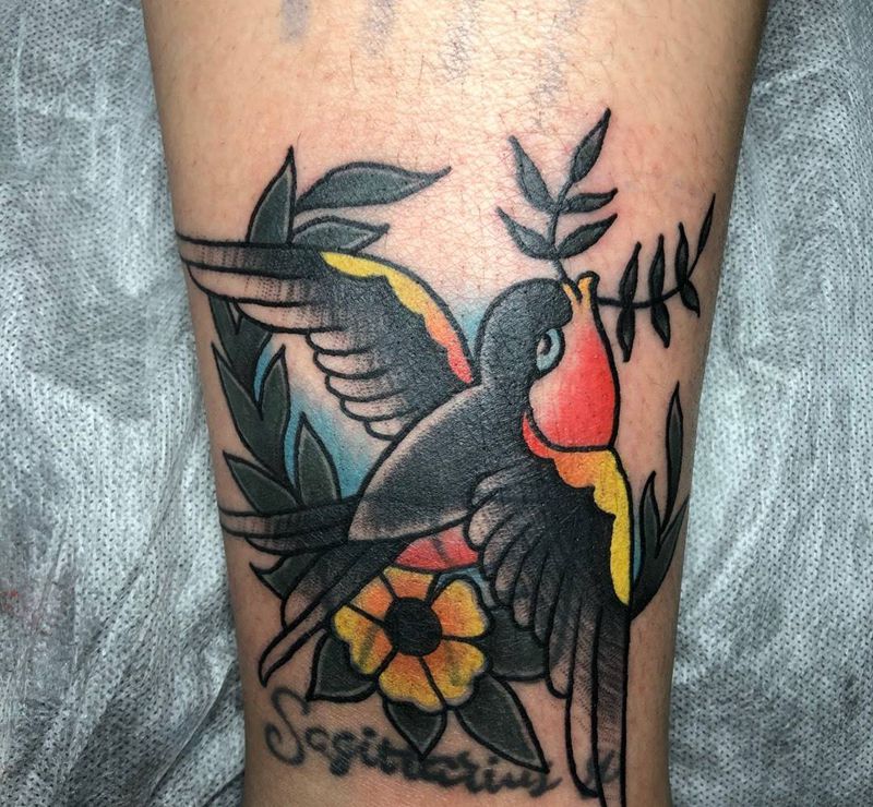 燕子纹身图片_成品腿部欧美动物纹身图案