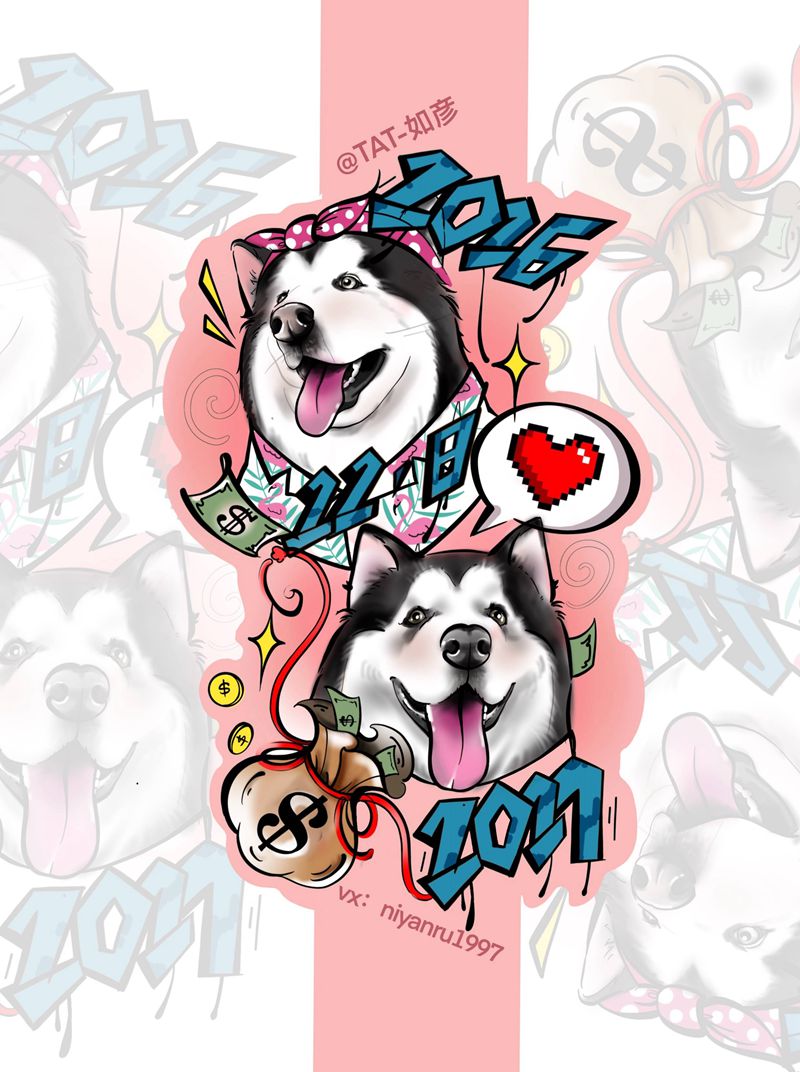 设计稿宠物定制纹身图片_New School纹身图案