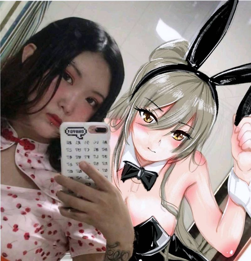 二次元兔女郎✔涂鸦手绘纹身图片_New School纹身图案