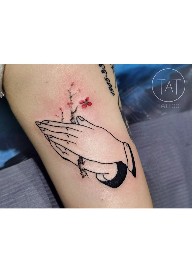 小清新祈祷手纹身图片_水彩纹身图案