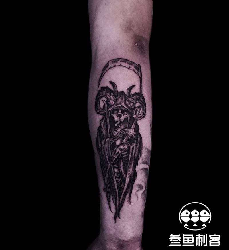 死神（恢复后）纹身图片_手臂点刺死神纹身图案