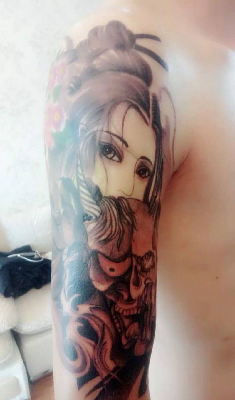 般若艺妓纹身图片_成品手臂人物传统纹身图案