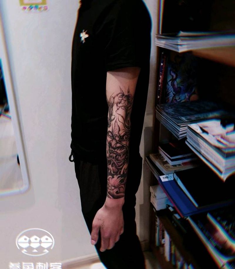 修改旧图般若纹身图片_手臂新传统点刺般若纹身图案