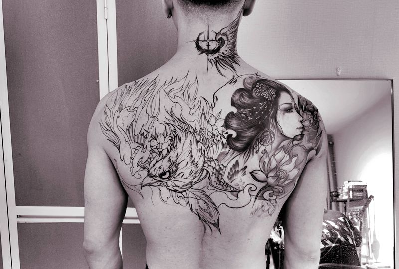 割线部分纹身图片_新传统纹身图案