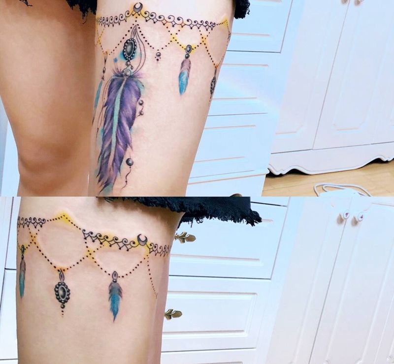 腿环纹身图片_成品腿部欧美纹身图案