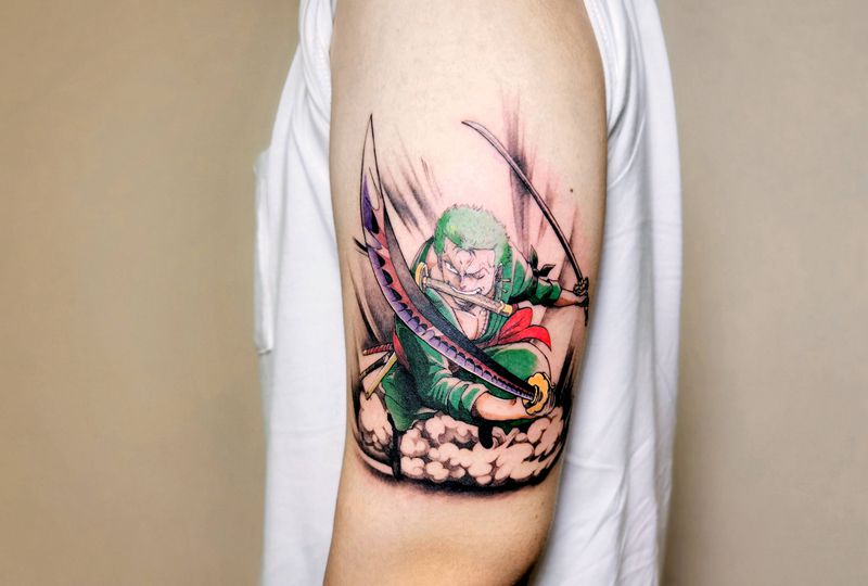 索隆 彩色纹身图片_New School纹身图案