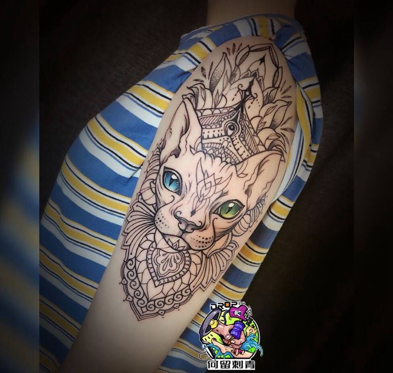 司芬克斯纹身图片_手臂图腾点刺纹身图案