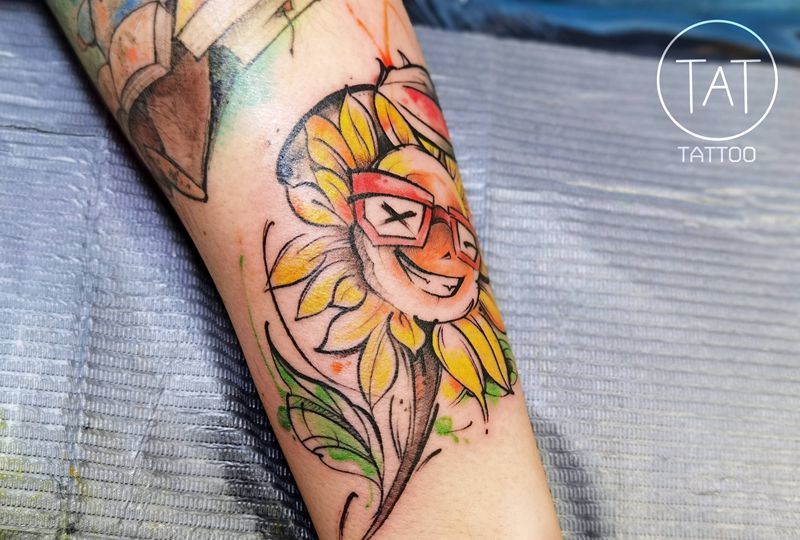水彩纹身向日葵原创纹身图片_水彩纹身图案