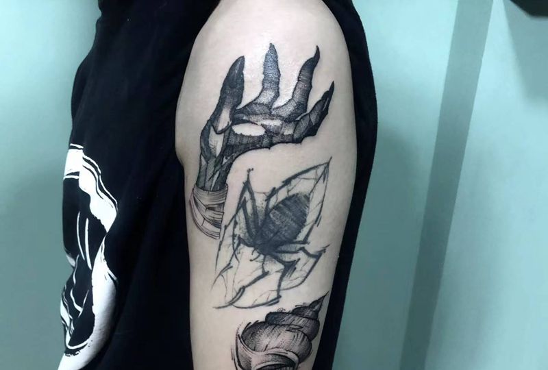 暗黑拼接纹身图片_手臂纹身图案