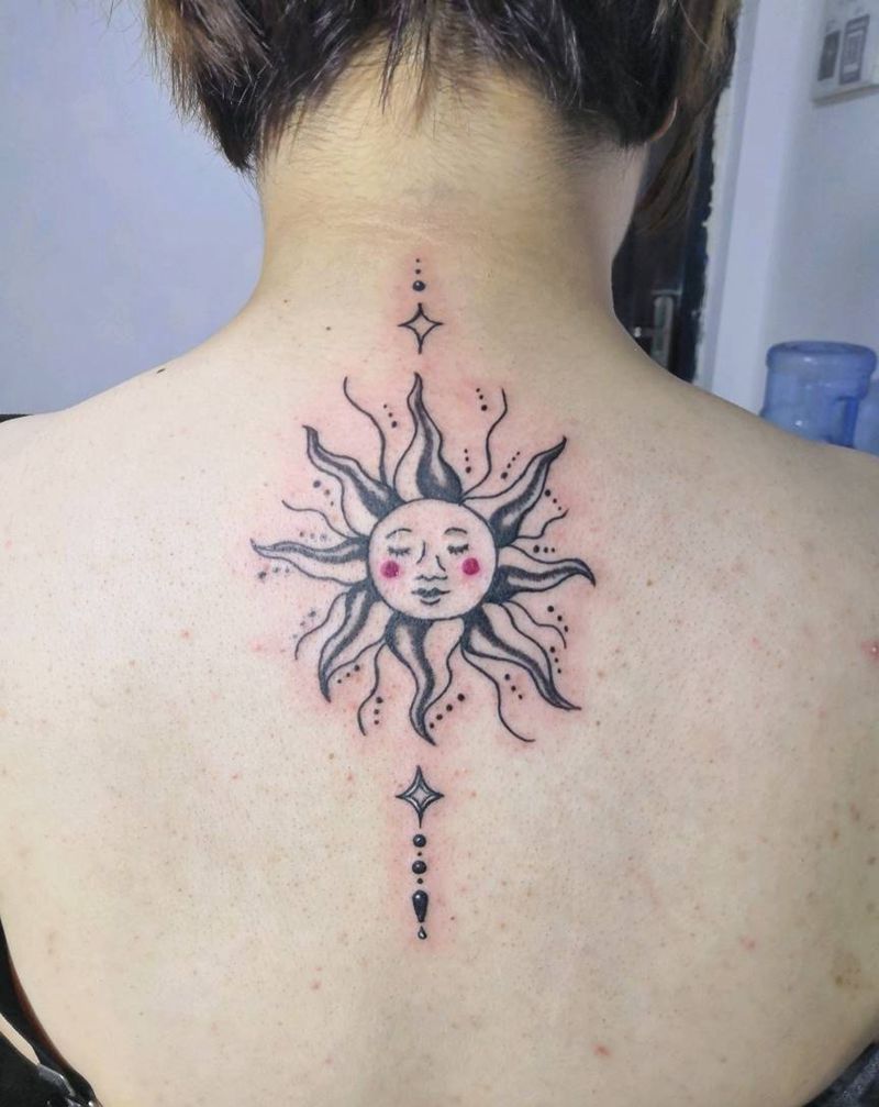 光明与温暖的象征☀️纹身图片_背部颈部几何小清新纹身图案