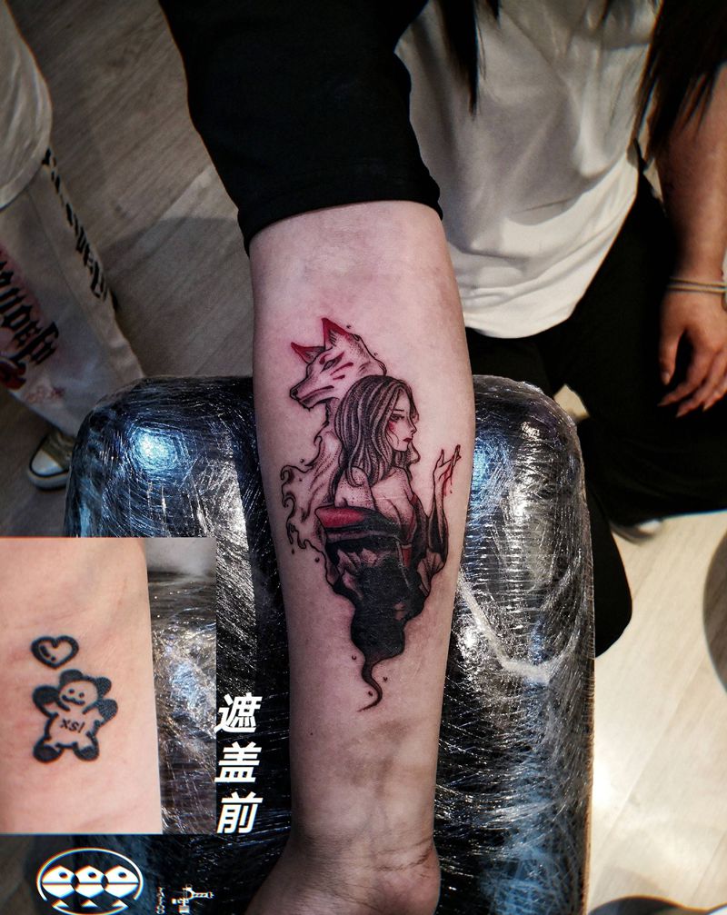 又是一个遮盖图纹身图片_手臂点刺遮盖旧图纹身图案