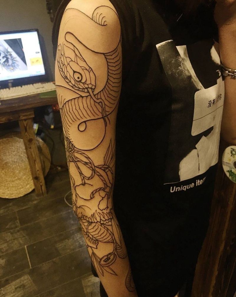 蛇于骷髅纹身图片