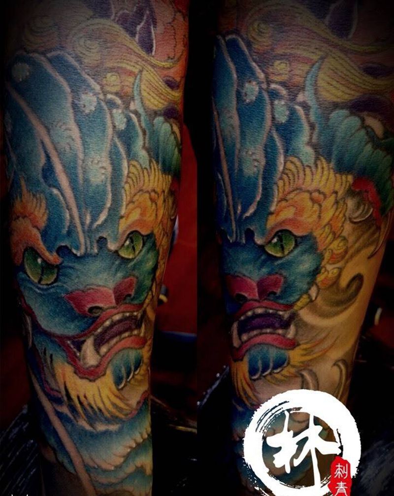 唐狮子纹身图片