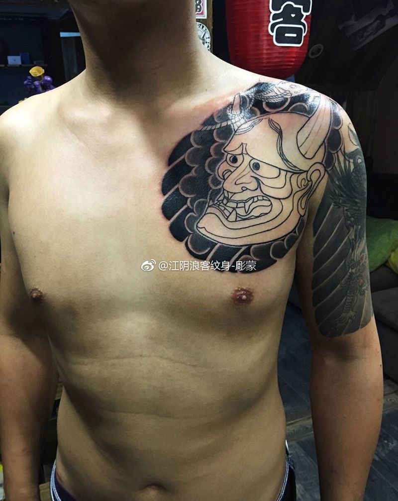 般若 半甲纹身图片_传统鬼神纹身图案