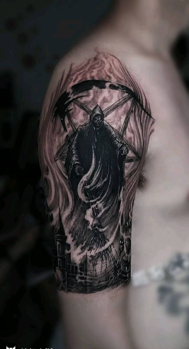 死神纹身图片_手臂欧美写实纹身图案