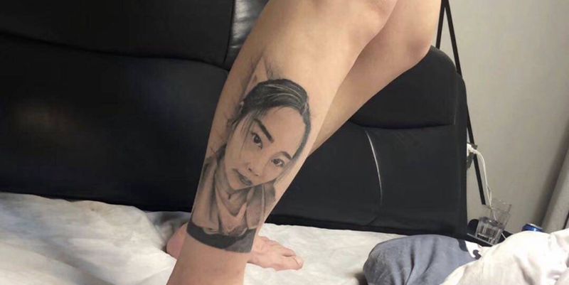 肖像纹身图片_腿部肖像纹身图案
