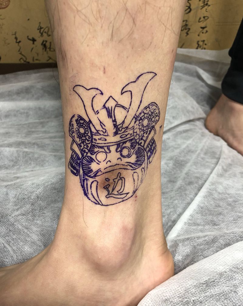 达摩蛋遮盖纹身图片_腿部纹身图案