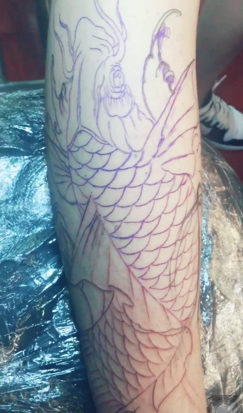 林刺青作品纹身图片_腿部新传统纹身图案