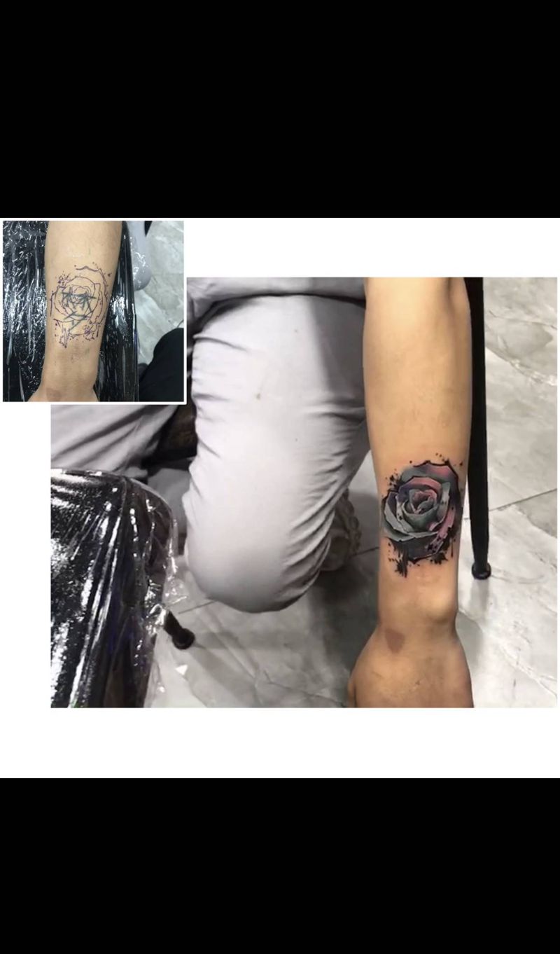 遮盖纹身图片_手臂水彩纹身图案