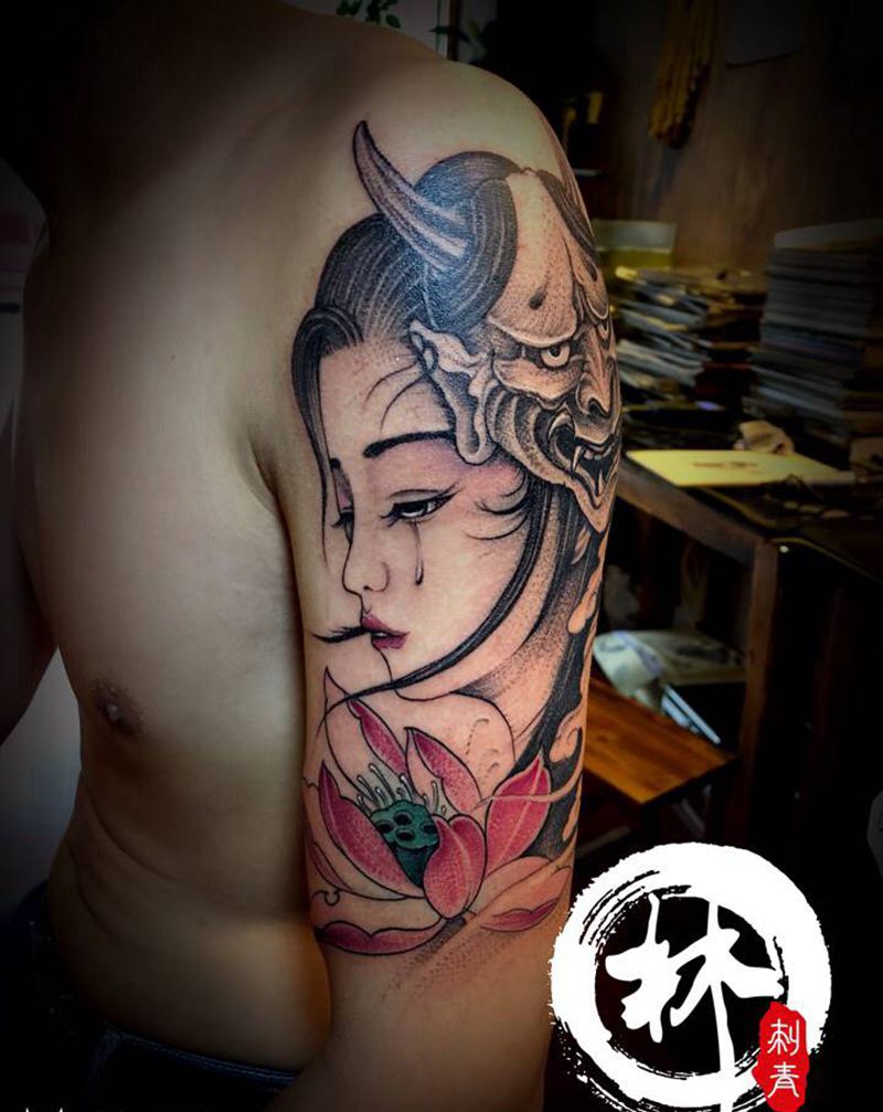 艺妓纹身图片_手臂新传统纹身图案