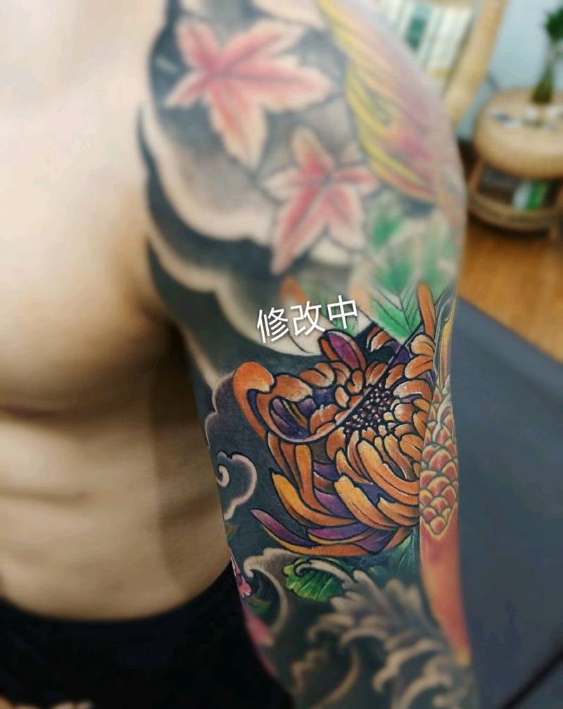 牡丹纹身图片_手臂新传统纹身图案