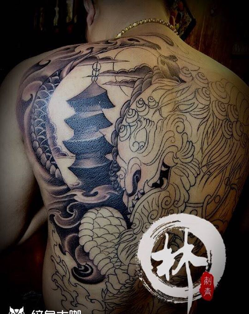 唐狮子纹身图片