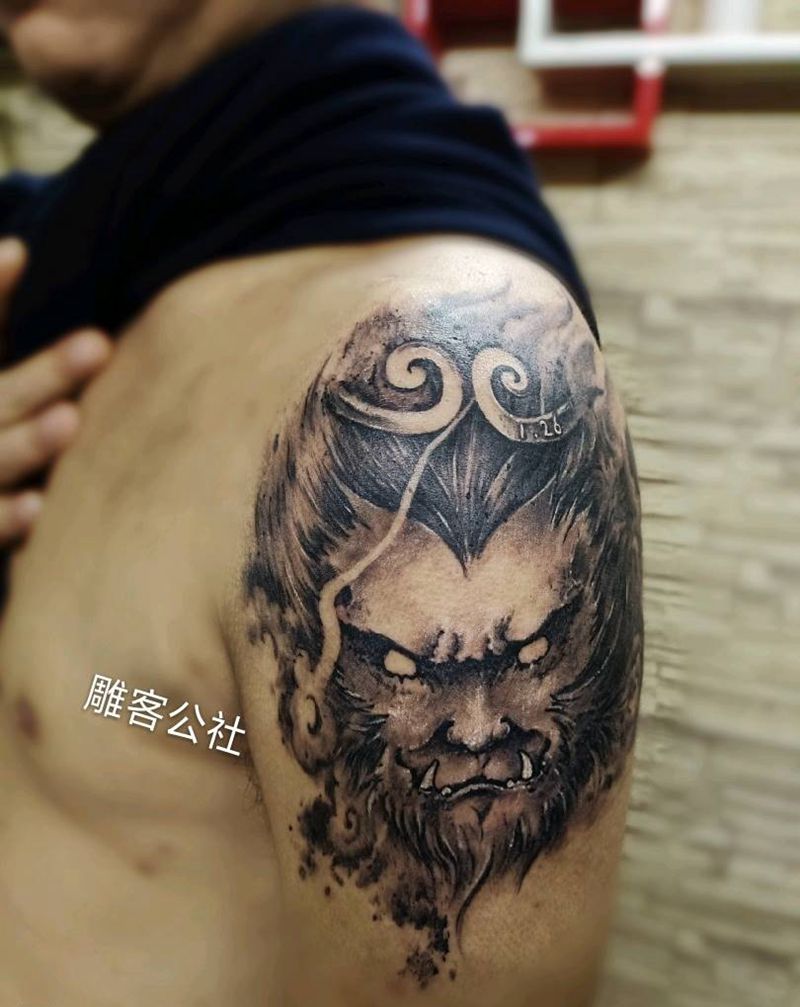 大圣纹身图片_手臂新传统水墨纹身图案