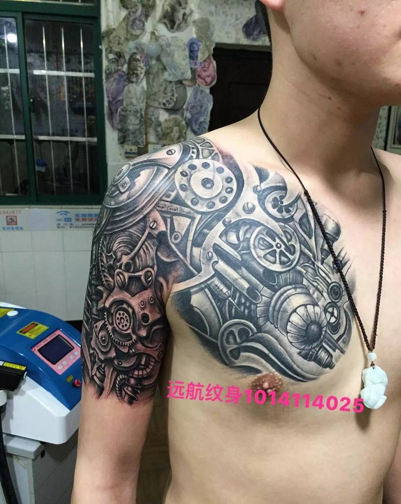机械臂半钾纹身图片_成品手臂胸部欧美传统原创纹身图案