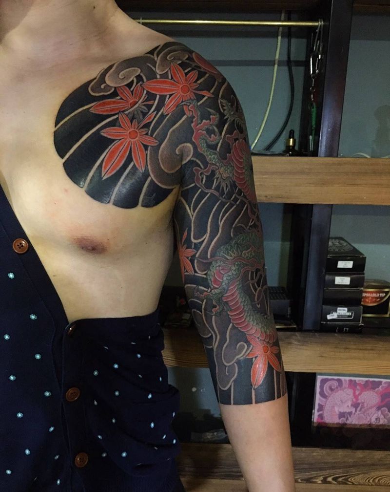 七分袖花臂纹身图片