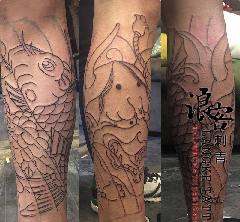 传统包腿未完纹身图片_江阴无锡传统纹身图案