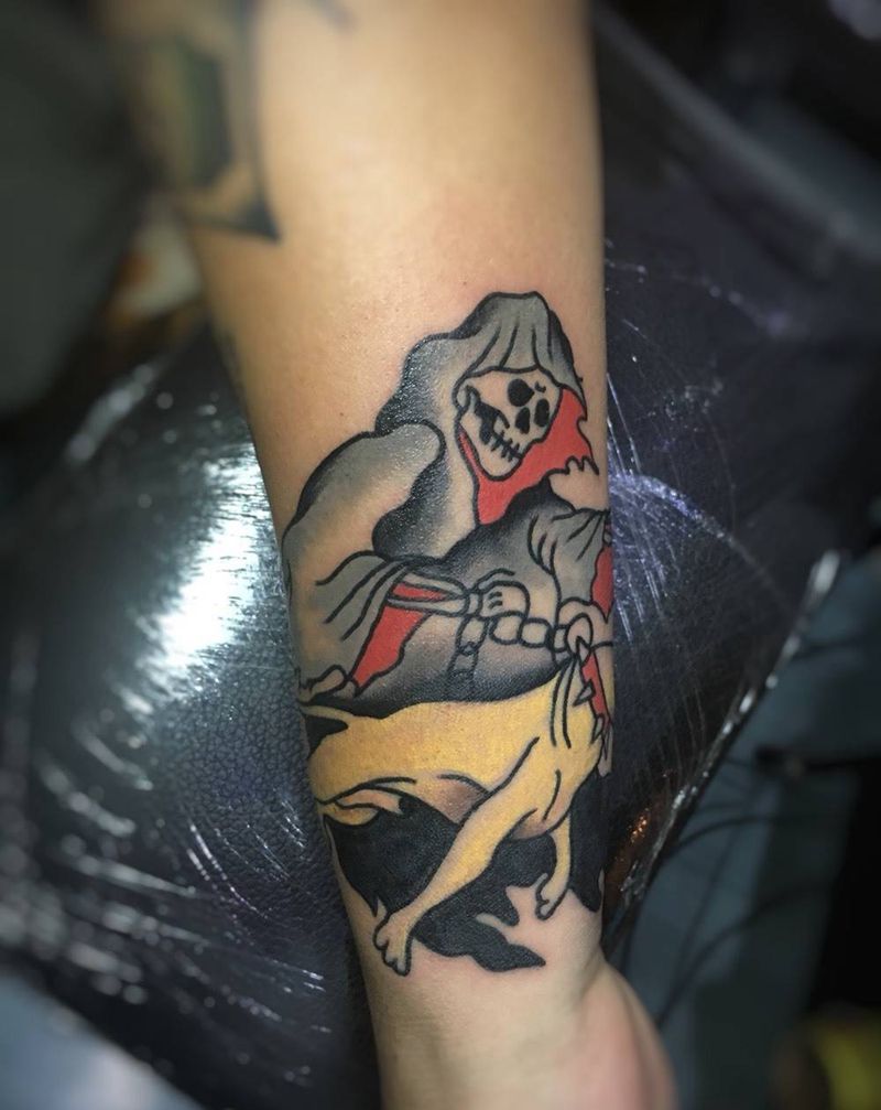 死神牵着大黄纹身图片