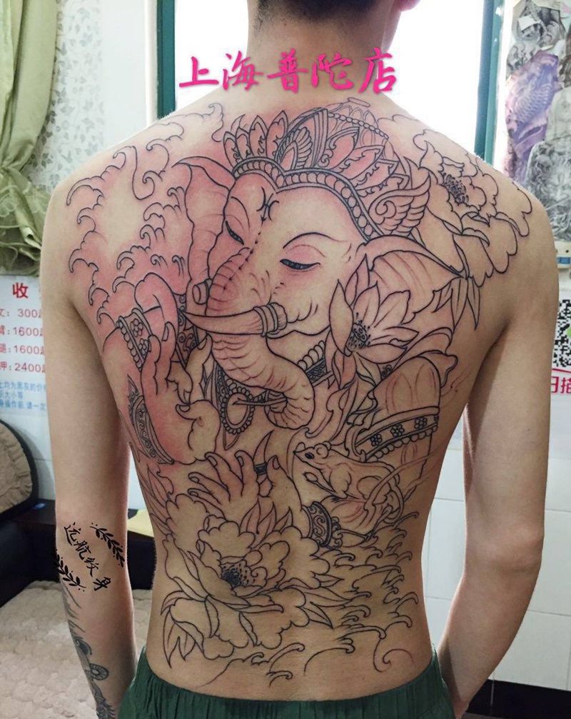 象神纹身纹身图片_成品背部欧美动物鬼神原创纹身图案