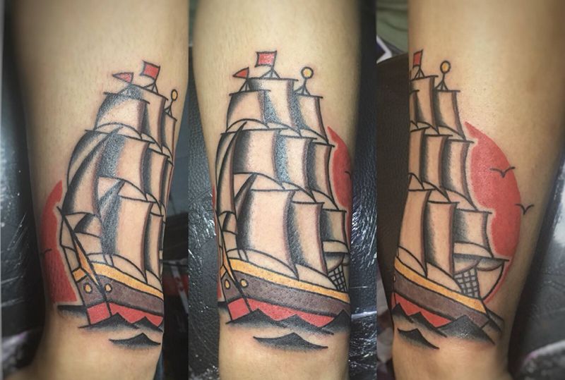 帆船纹身图片
