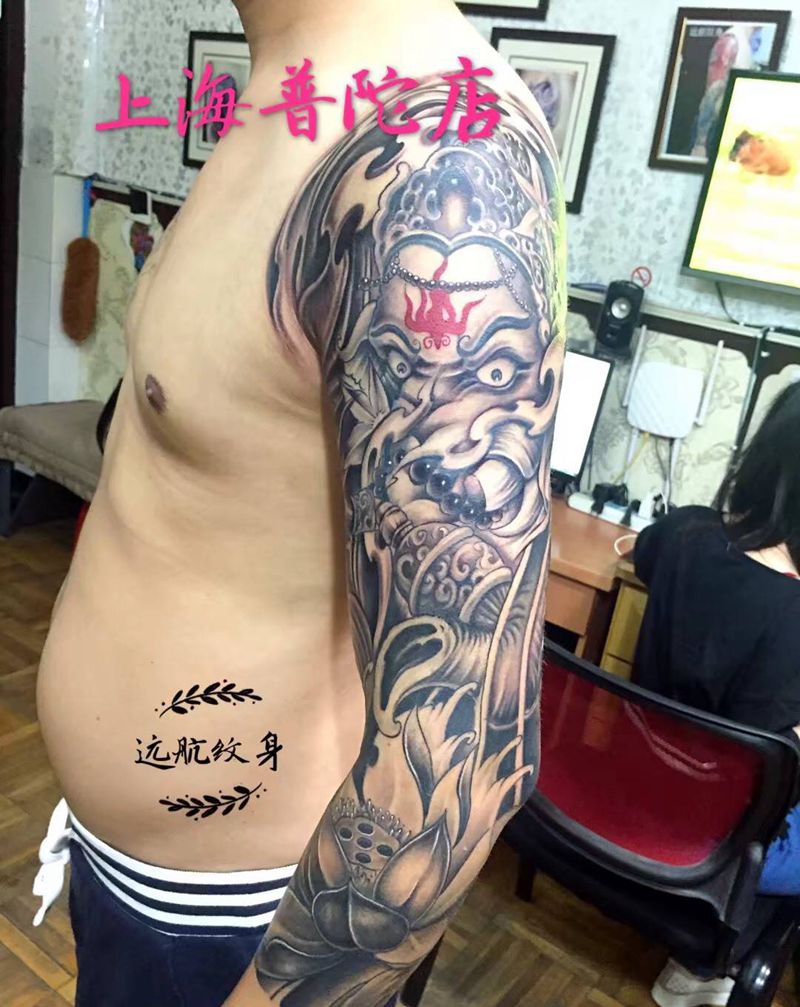 象神花臂纹身纹身图片_成品手部欧美鬼神原创纹身图案