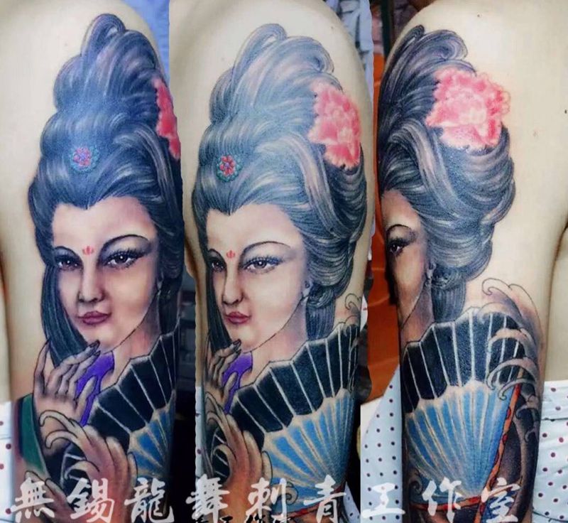 日本艺妓纹身图片_成品手臂人物肖像纹身图案