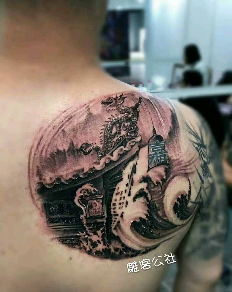 风景纹身图片_背部写实静物原创纹身图案