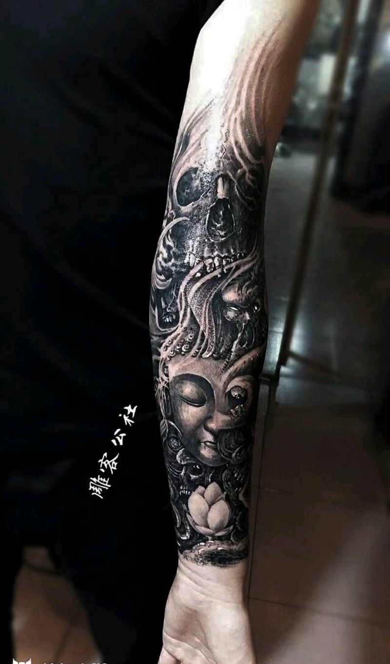 佛与魔纹身图片_手臂欧美写实纹身图案