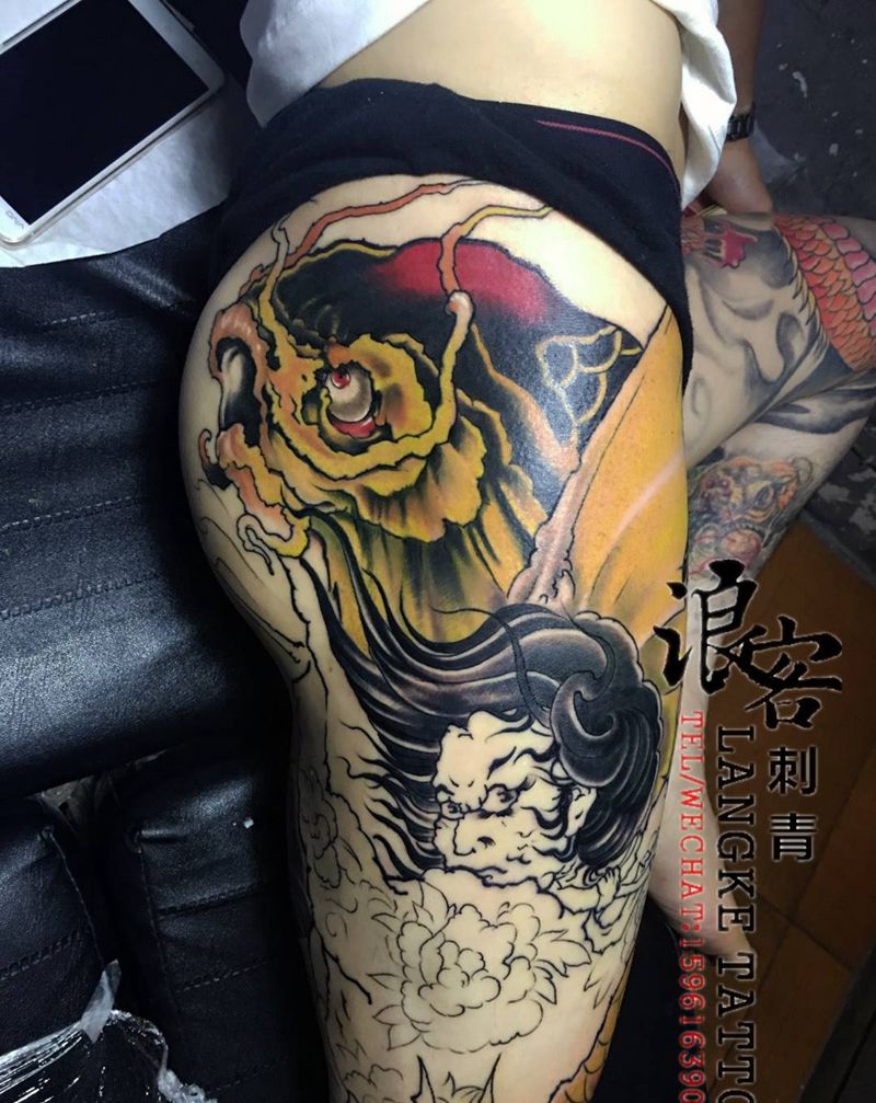 大鱼纹身图片_传统动物腿部成品纹身图案