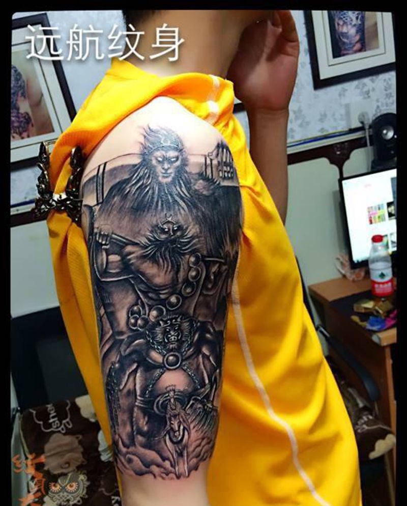 西天神游纹身纹身图片_成品手臂传统人物纹身图案
