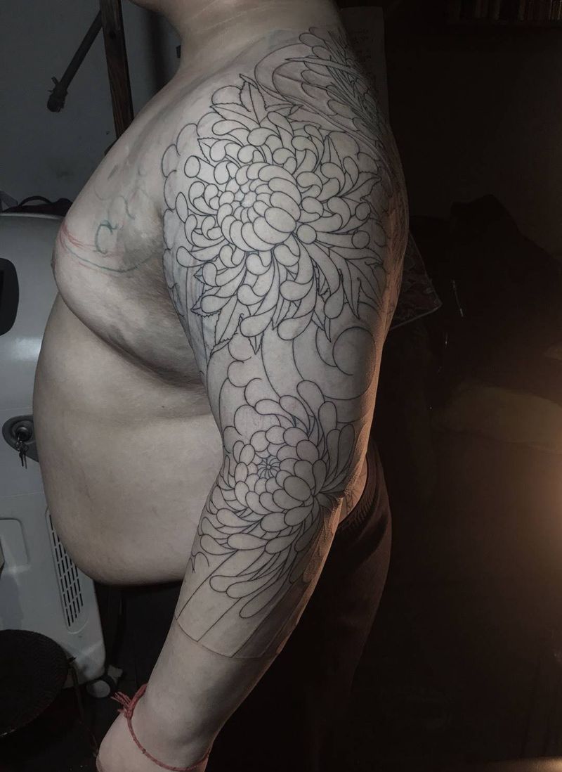 菊花臂纹身图片