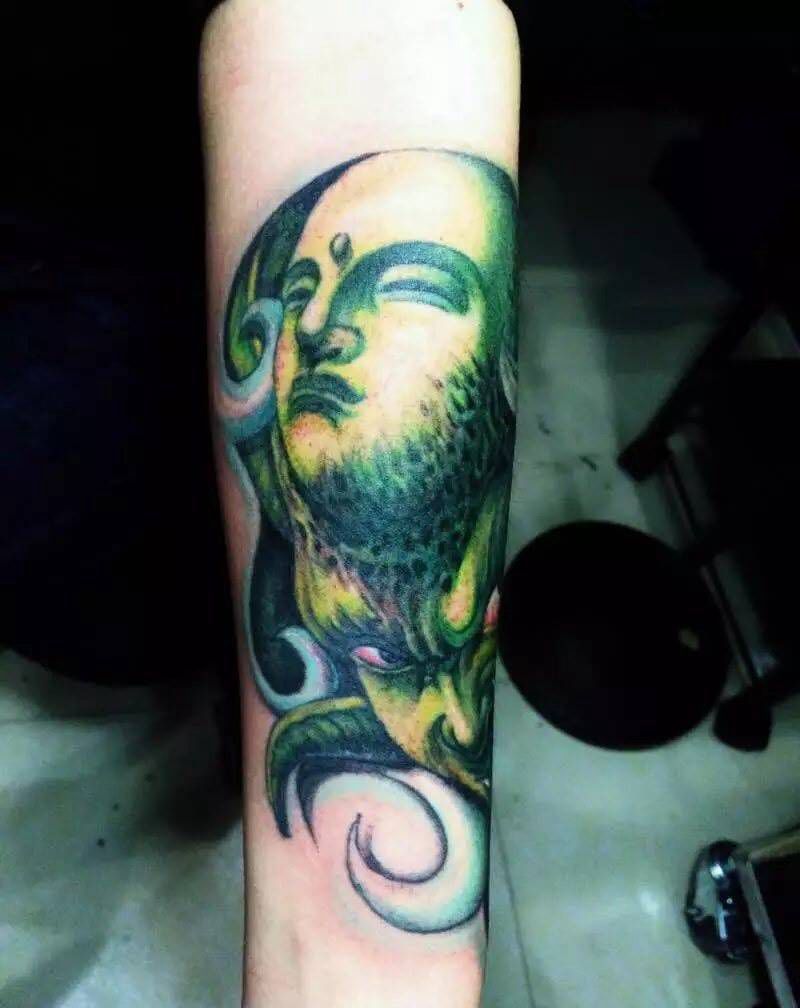佛与魔彩色版纹身图片_成品手臂欧美原创纹身图案
