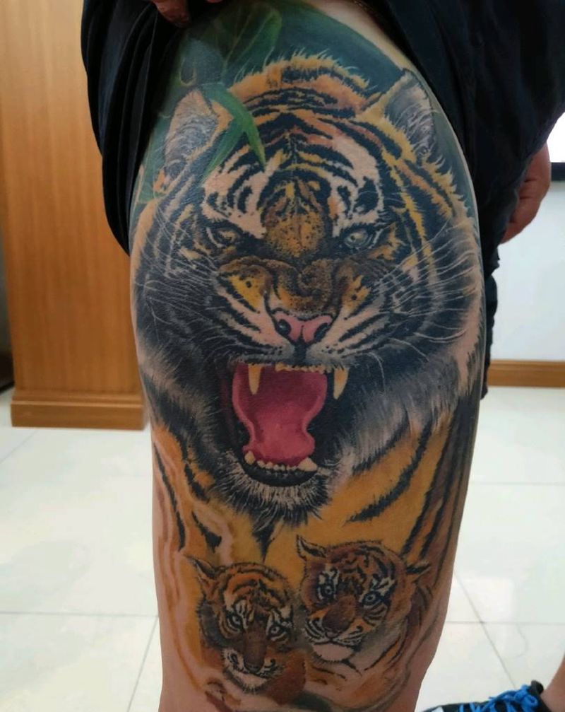 恢复三年后纹身图片_腿部欧美写实纹身图案