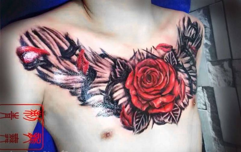 花胸纹身图片_成品胸部欧美原创纹身图案