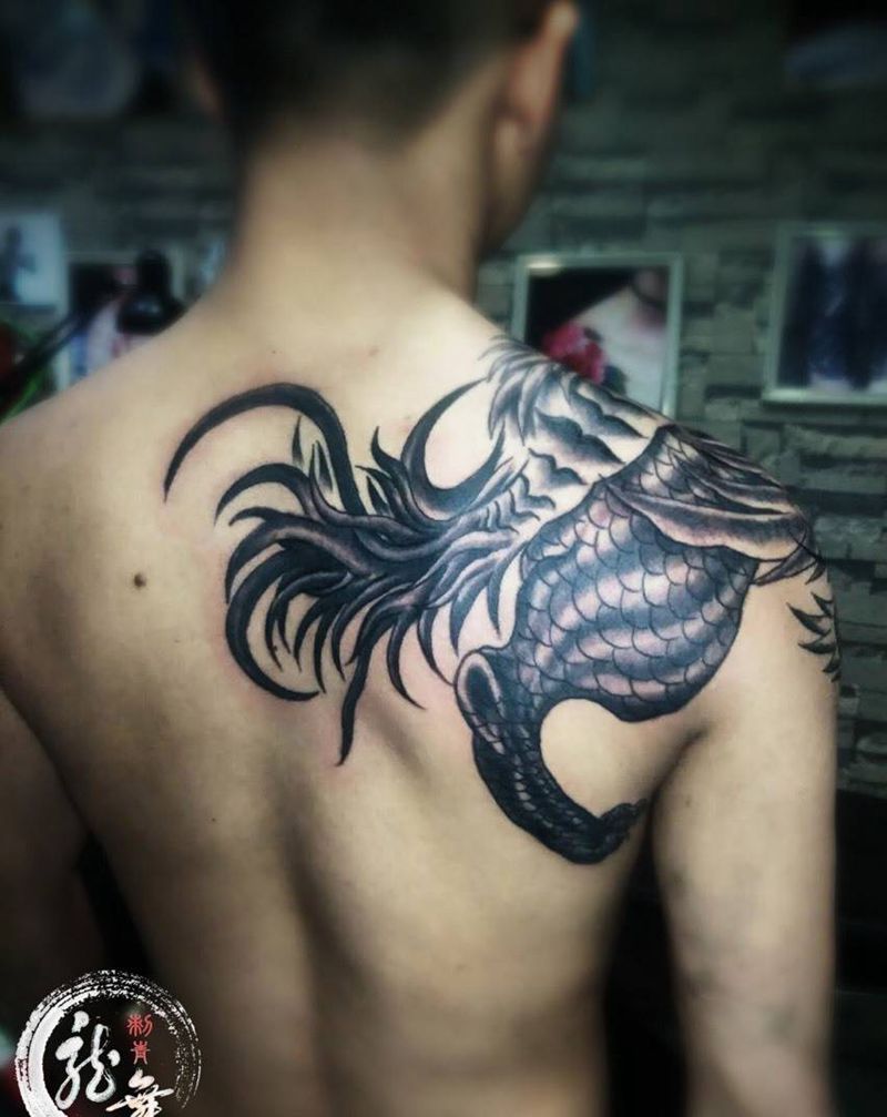穷奇纹身图片_成品肩部传统纹身图案
