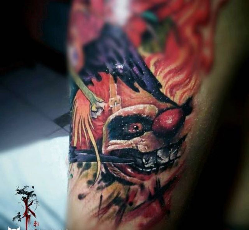 小丑纹身图片_手臂欧美写实人物纹身图案