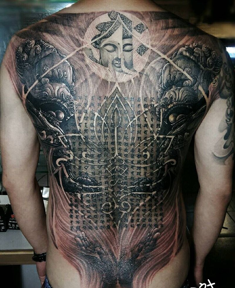 经文纹身图片_背部写实动物人物宗教原创纹身图案