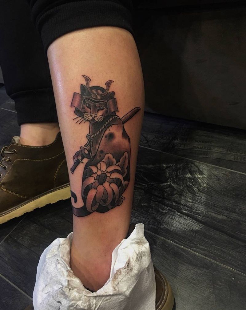 武士猫纹身图片