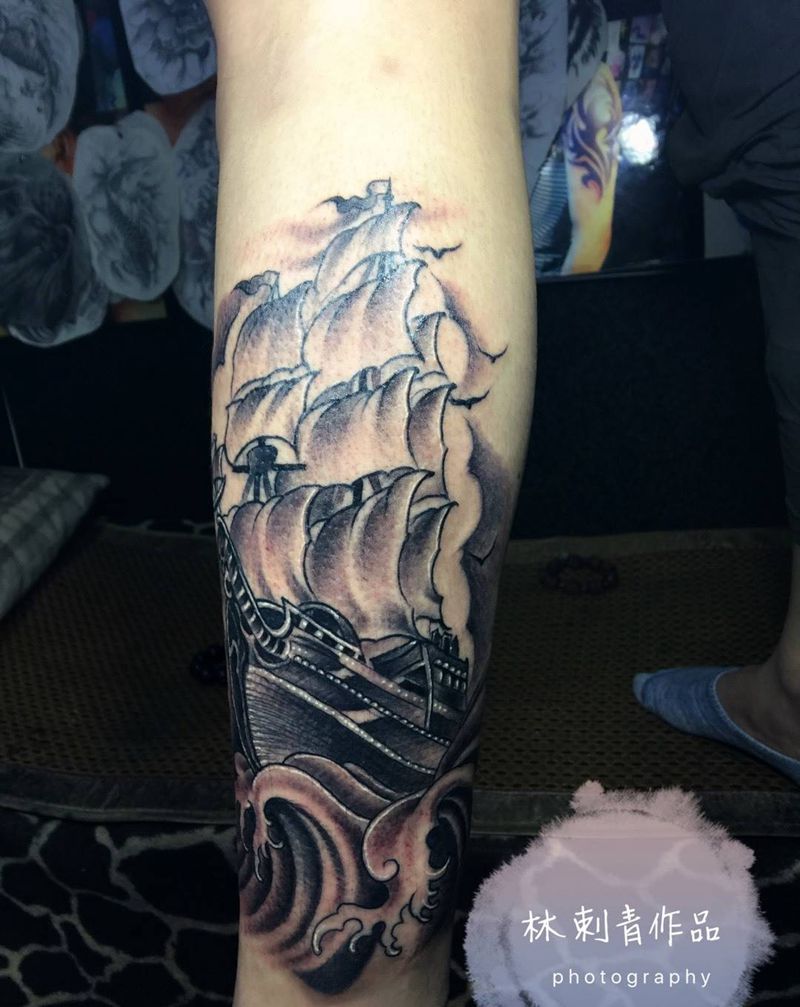 帆船纹身图片