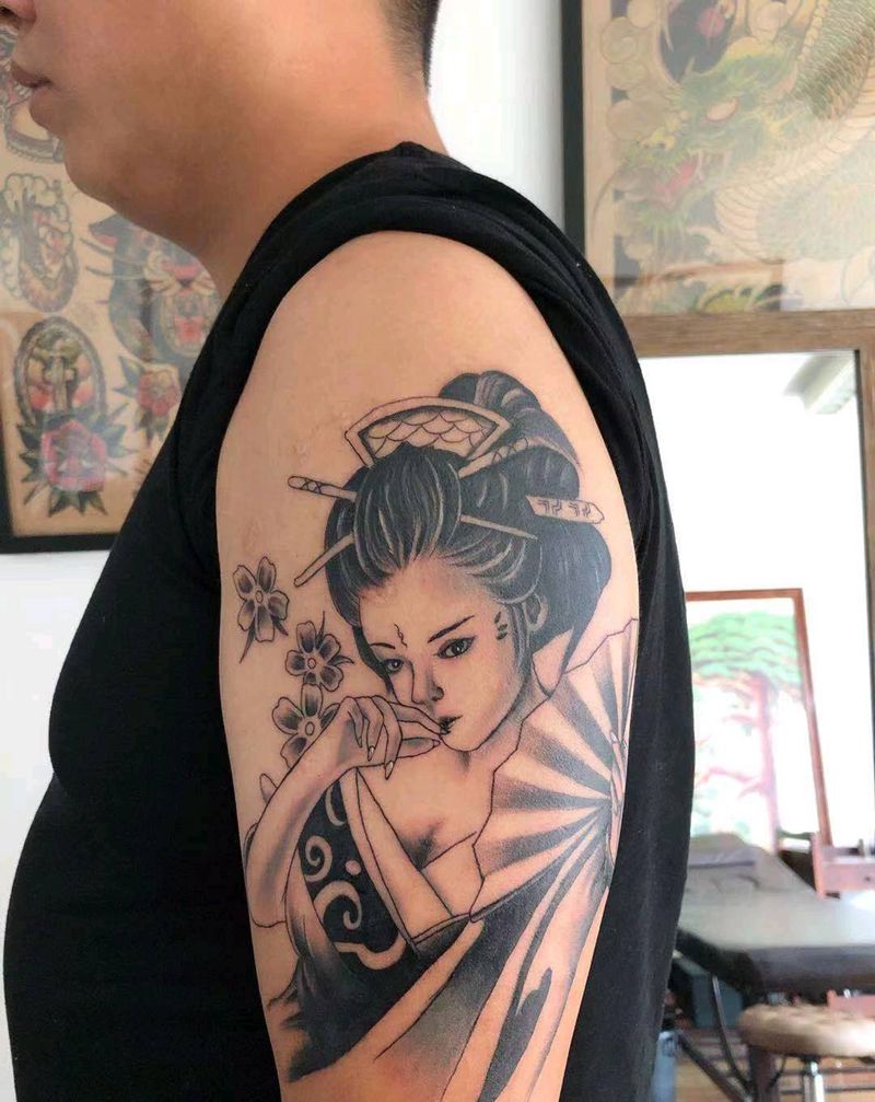 艺伎纹身图片_手臂新传统纹身图案