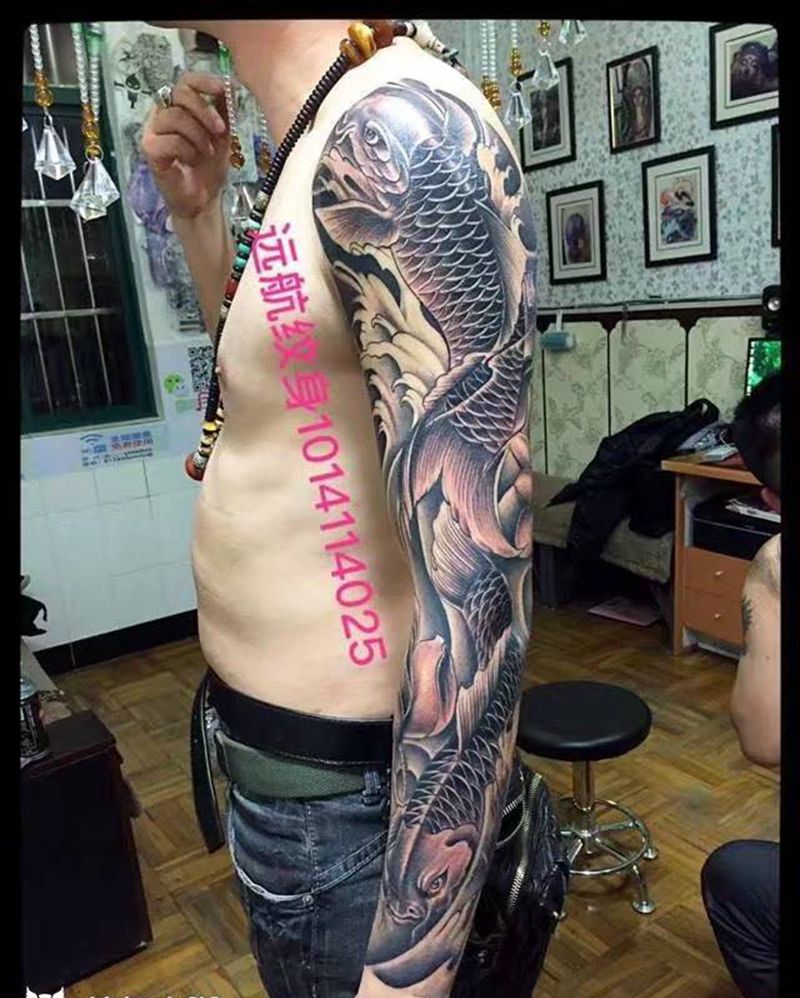 鲤鱼花臂纹身纹身图片_成品手臂传统动物原创纹身图案